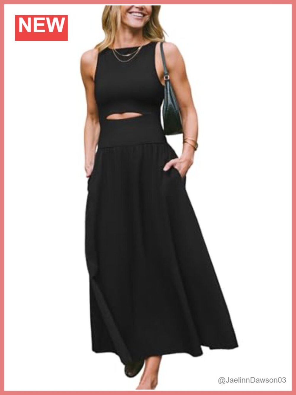 Summer A-Line Maxi Dress with Pockets Sleeveless Cutout
